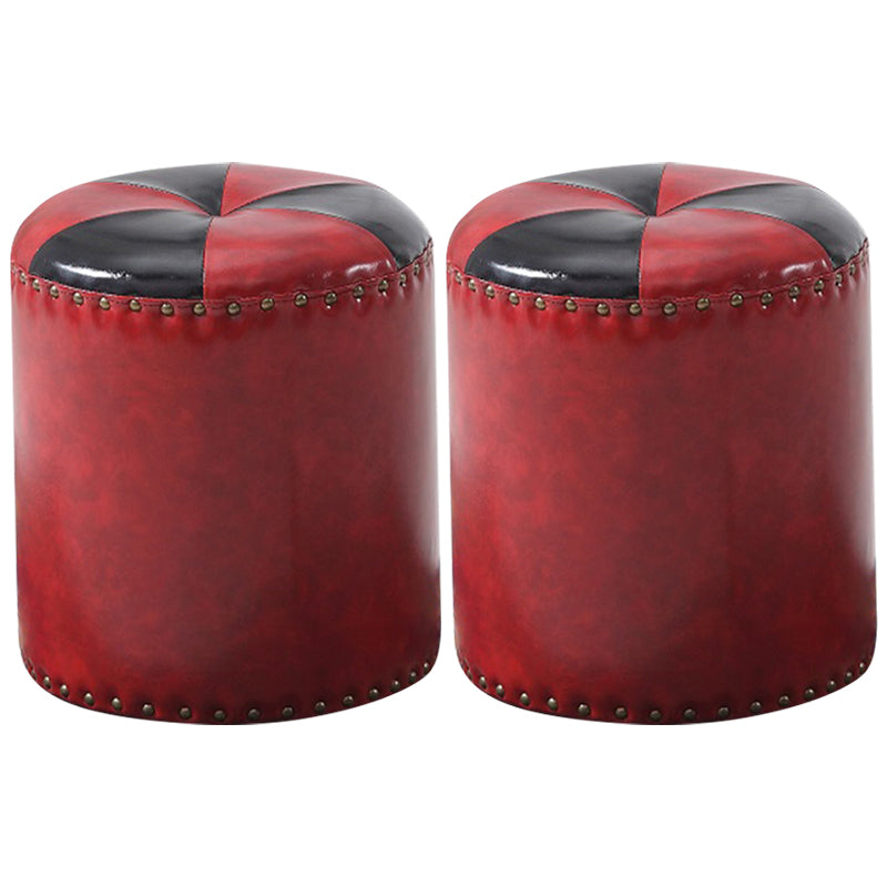 Modern Round Ottoman Color Block Leather Round Ottoman With Nailhead Trim