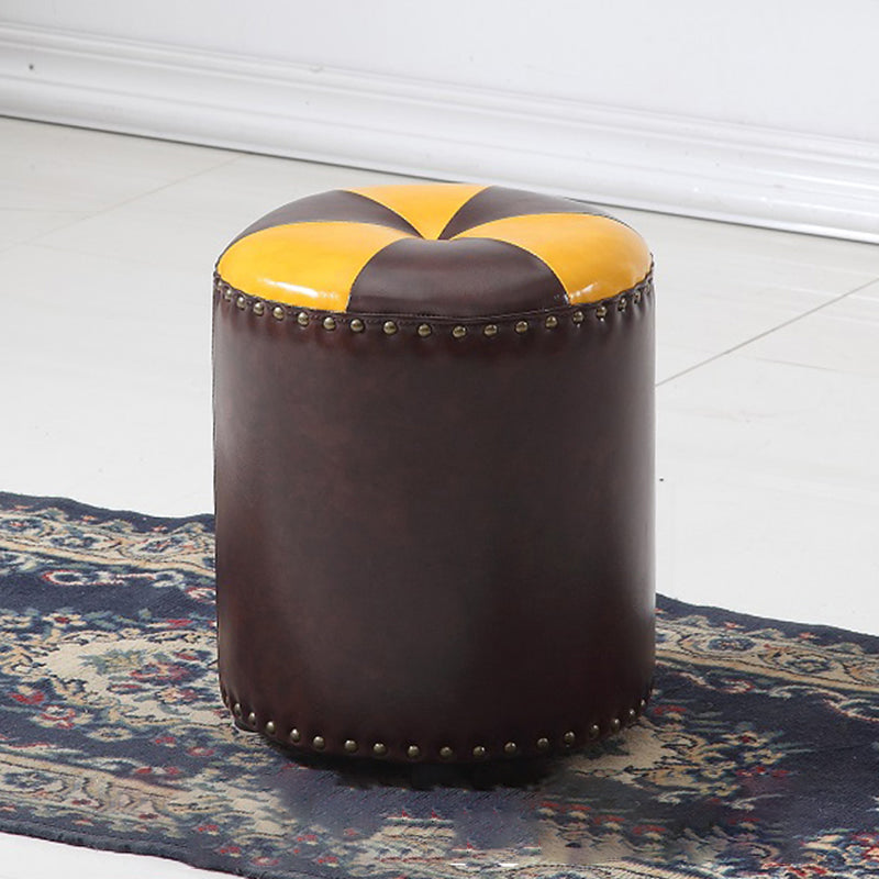 Modern Round Ottoman Color Block Leather Round Ottoman With Nailhead Trim