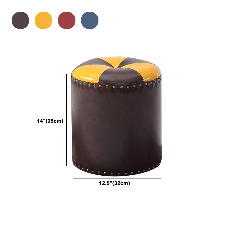Modern Round Ottoman Color Block Leather Round Ottoman With Nailhead Trim