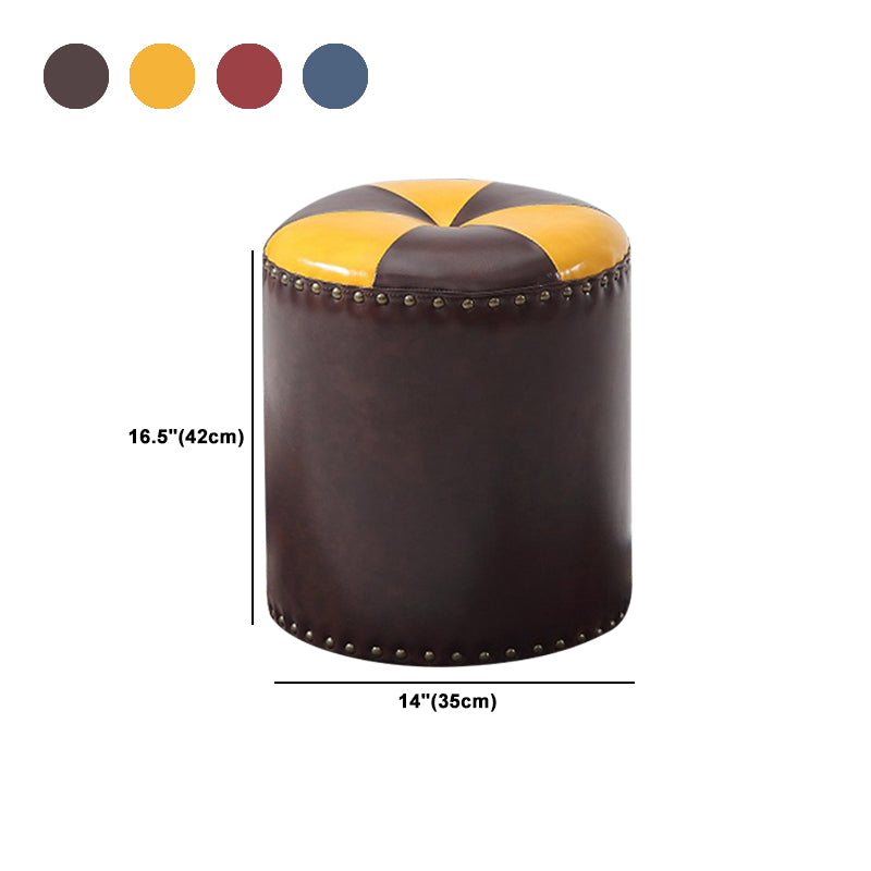 Modern Round Ottoman Color Block Leather Round Ottoman With Nailhead Trim