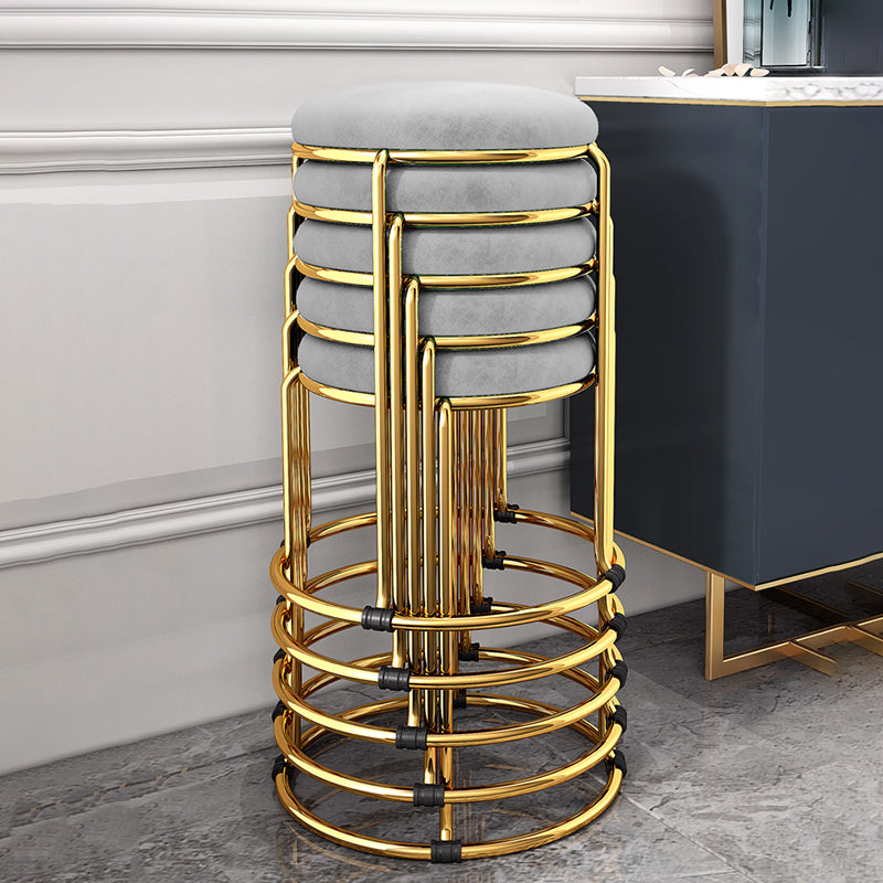 Ottoman Round Glam Pure Color Velvet Tear Resistant Standard Ottoman