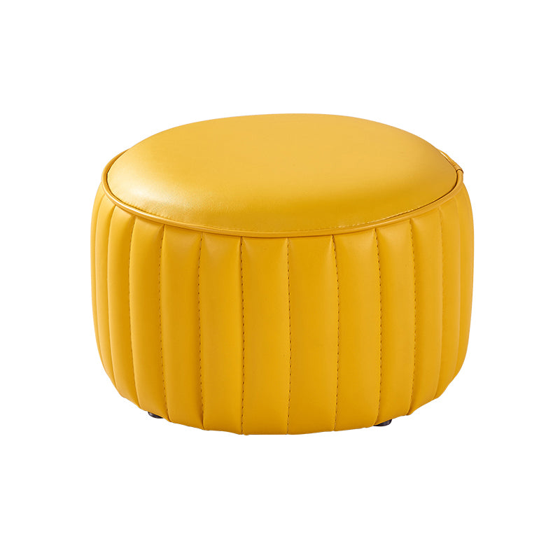 Contemporary Faux Leather Ottoman Solid Color Round Pouf Ottoman