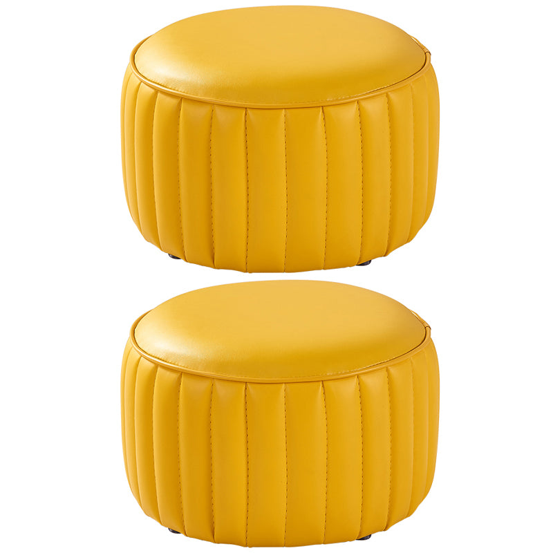 Contemporary Faux Leather Ottoman Solid Color Round Pouf Ottoman