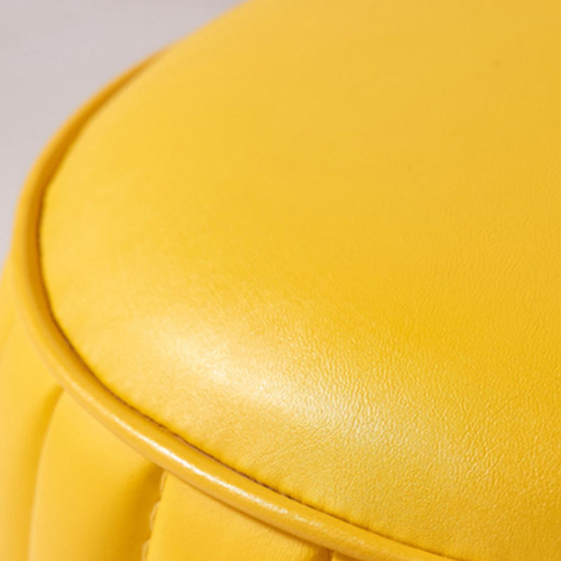 Contemporary Faux Leather Ottoman Solid Color Round Pouf Ottoman
