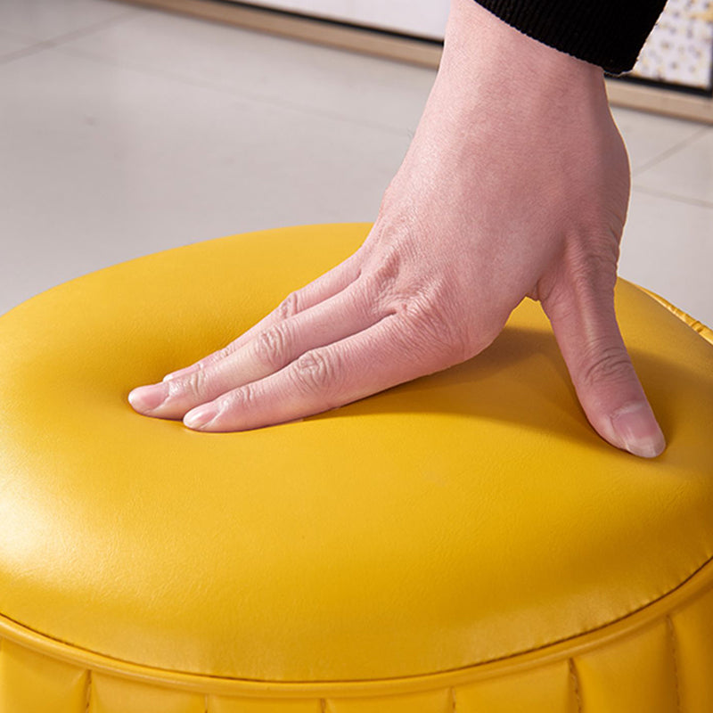 Contemporary Faux Leather Ottoman Solid Color Round Pouf Ottoman