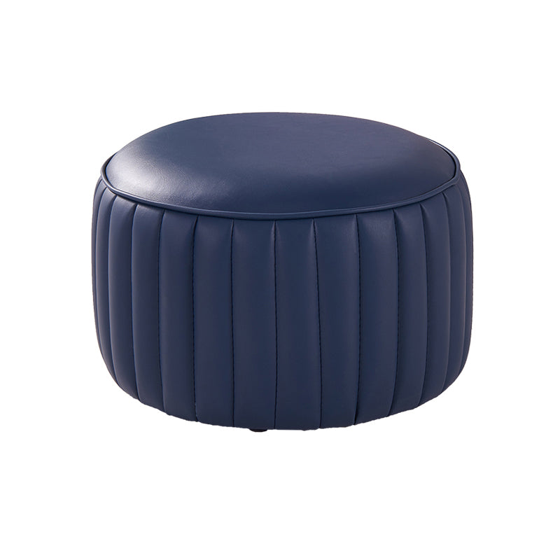 Contemporary Faux Leather Ottoman Solid Color Round Pouf Ottoman
