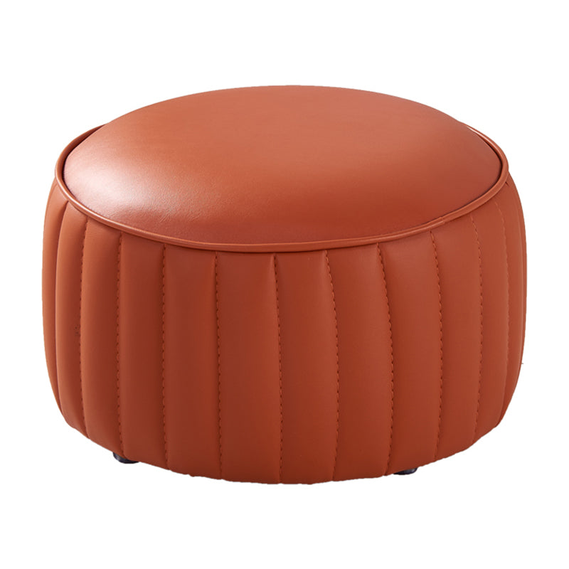 Contemporary Faux Leather Ottoman Solid Color Round Pouf Ottoman