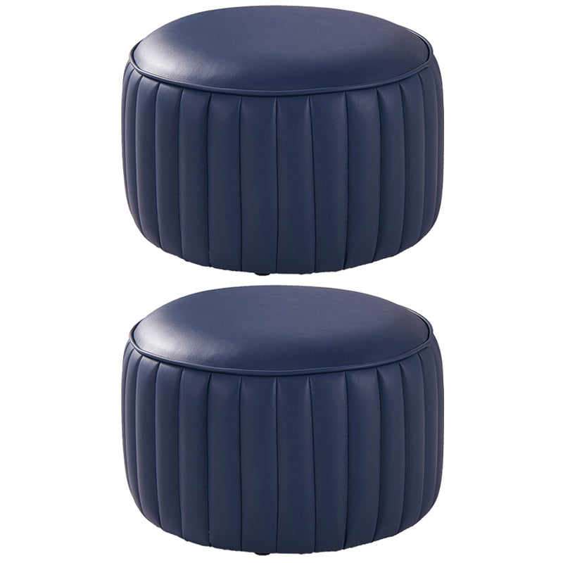 Contemporary Faux Leather Ottoman Solid Color Round Pouf Ottoman