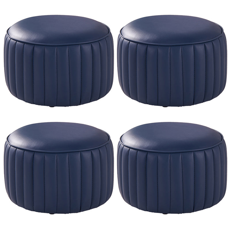 Contemporary Faux Leather Ottoman Solid Color Round Pouf Ottoman