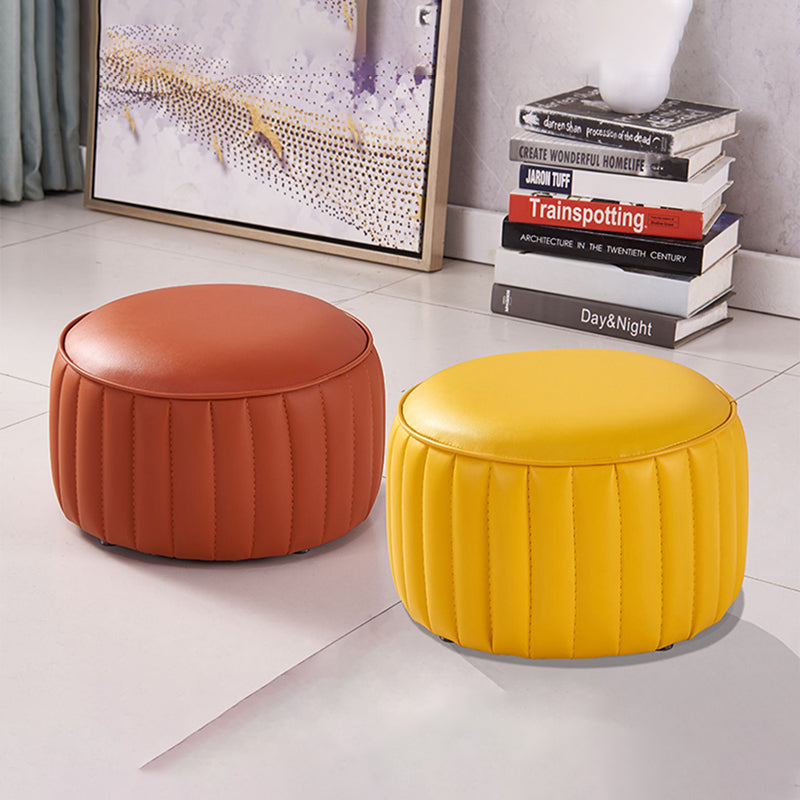 Contemporary Faux Leather Ottoman Solid Color Round Pouf Ottoman