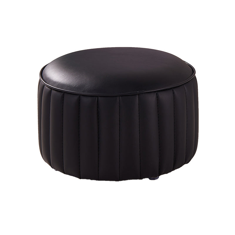 Contemporary Faux Leather Ottoman Solid Color Round Pouf Ottoman