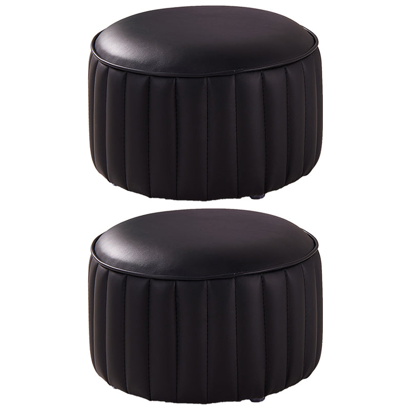 Contemporary Faux Leather Ottoman Solid Color Round Pouf Ottoman