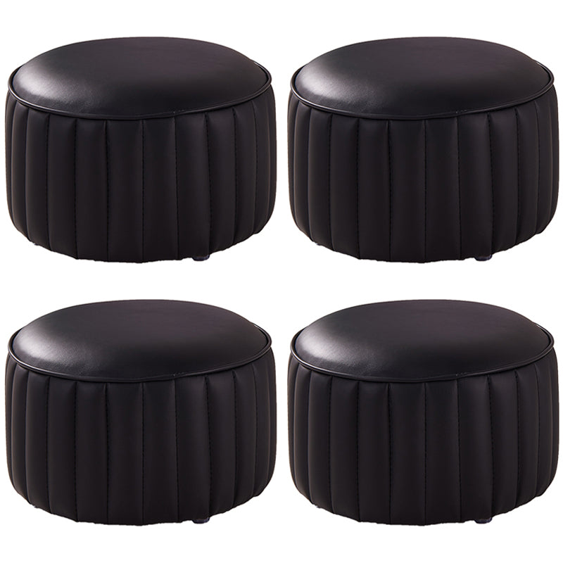 Contemporary Faux Leather Ottoman Solid Color Round Pouf Ottoman