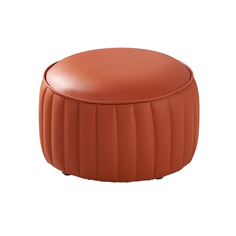 Contemporary Faux Leather Ottoman Solid Color Round Pouf Ottoman