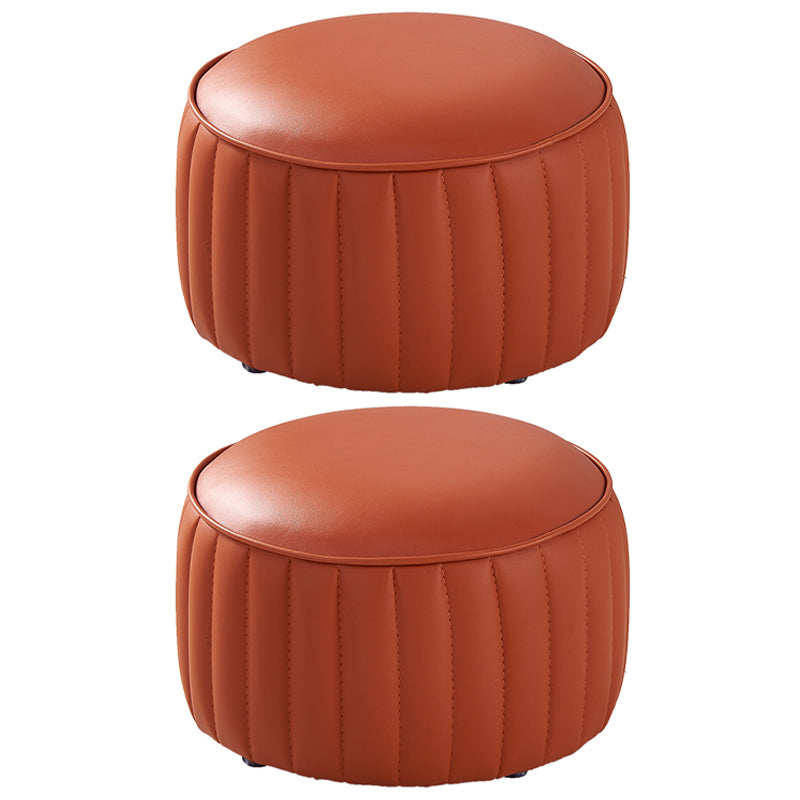 Contemporary Faux Leather Ottoman Solid Color Round Pouf Ottoman