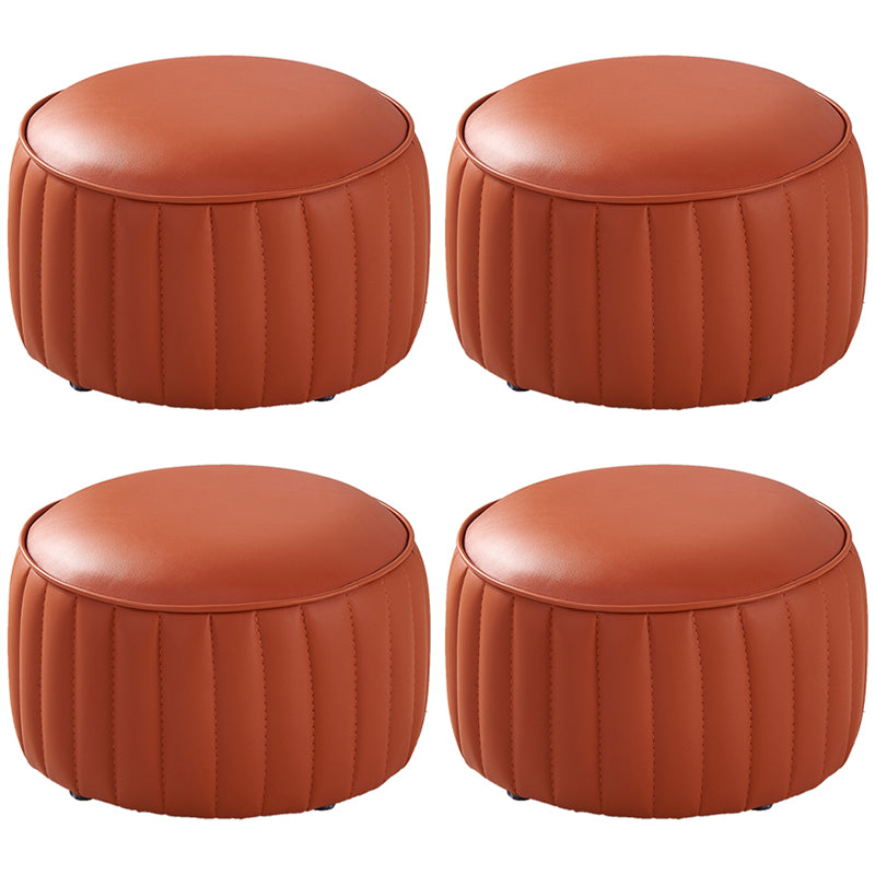 Contemporary Faux Leather Ottoman Solid Color Round Pouf Ottoman