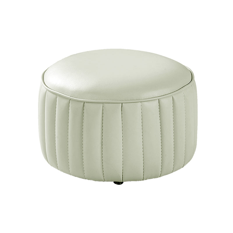 Contemporary Faux Leather Ottoman Solid Color Round Pouf Ottoman