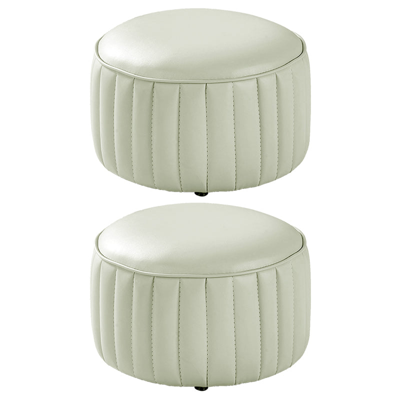 Contemporary Faux Leather Ottoman Solid Color Round Pouf Ottoman