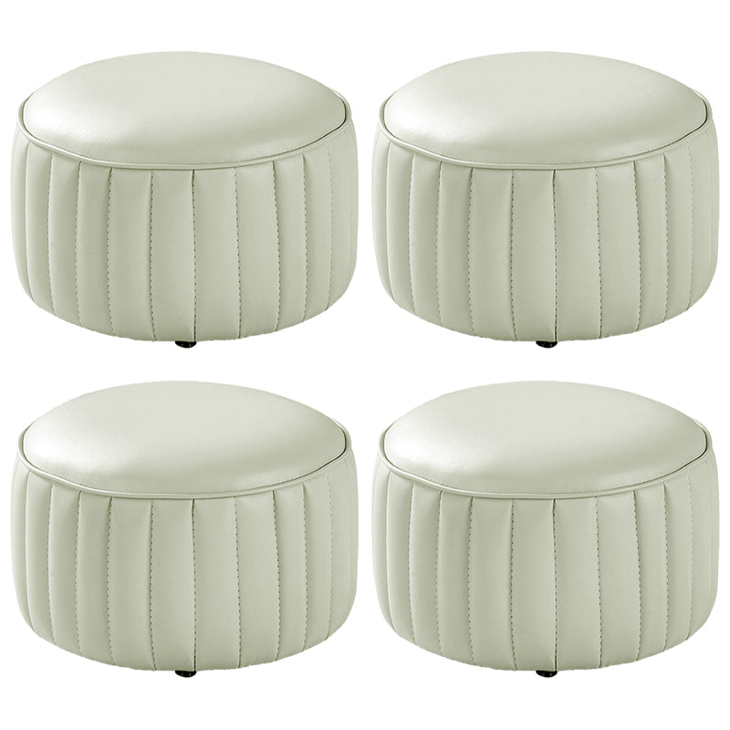 Contemporary Faux Leather Ottoman Solid Color Round Pouf Ottoman