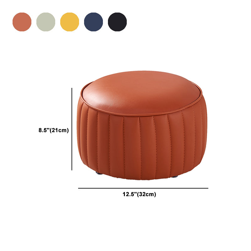 Contemporary Faux Leather Ottoman Solid Color Round Pouf Ottoman