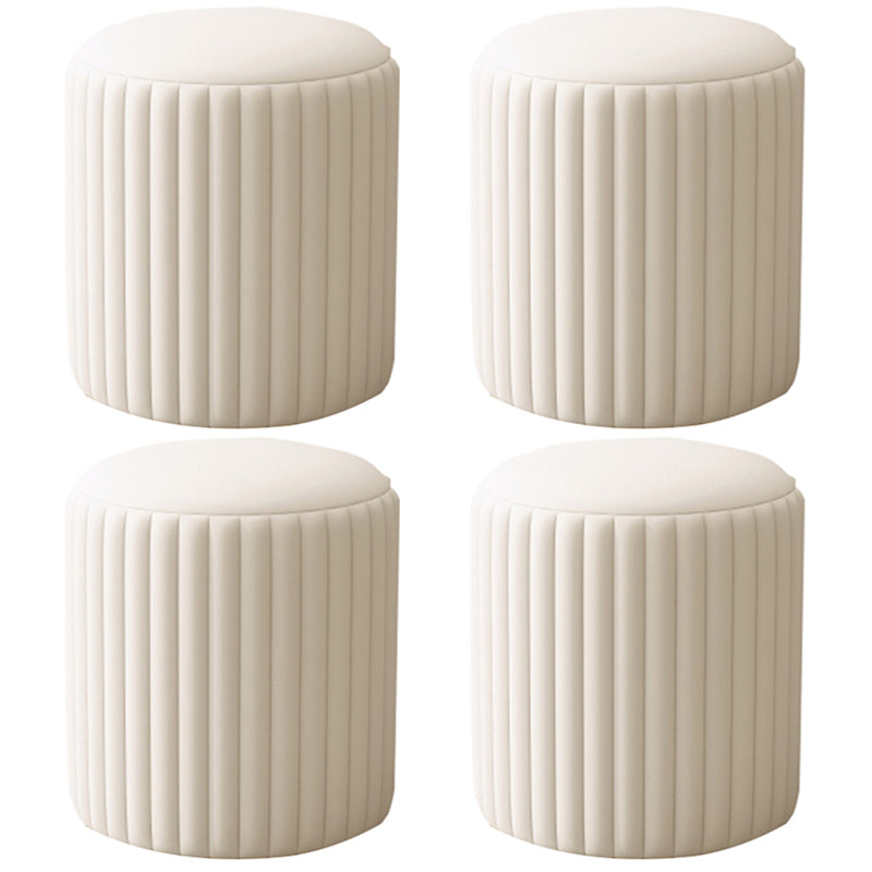 Contemporary Pouf Ottoman Faux Leather Upholstered Solid Wood Frame Round Ottoman