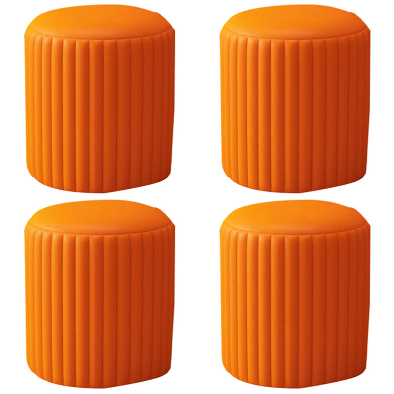 Contemporary Pouf Ottoman Faux Leather Upholstered Solid Wood Frame Round Ottoman