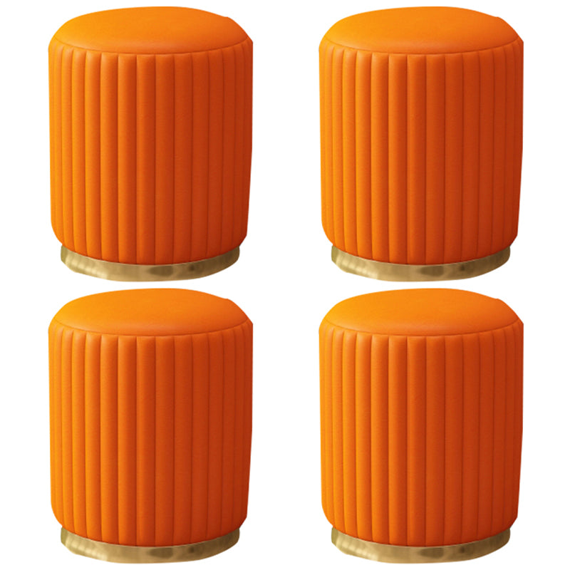 Contemporary Pouf Ottoman Faux Leather Upholstered Solid Wood Frame Round Ottoman