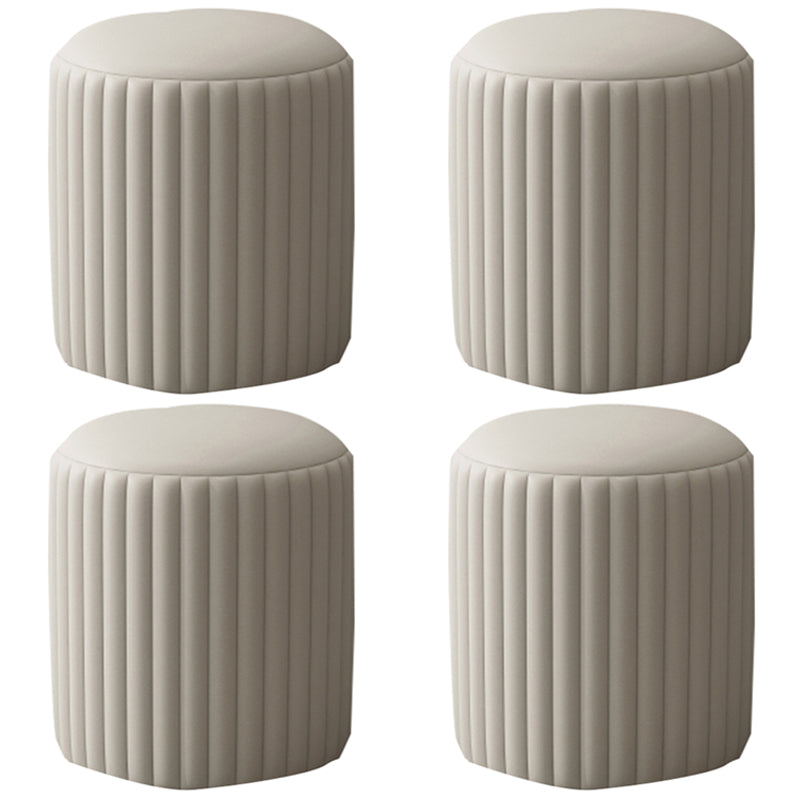 Contemporary Pouf Ottoman Faux Leather Upholstered Solid Wood Frame Round Ottoman