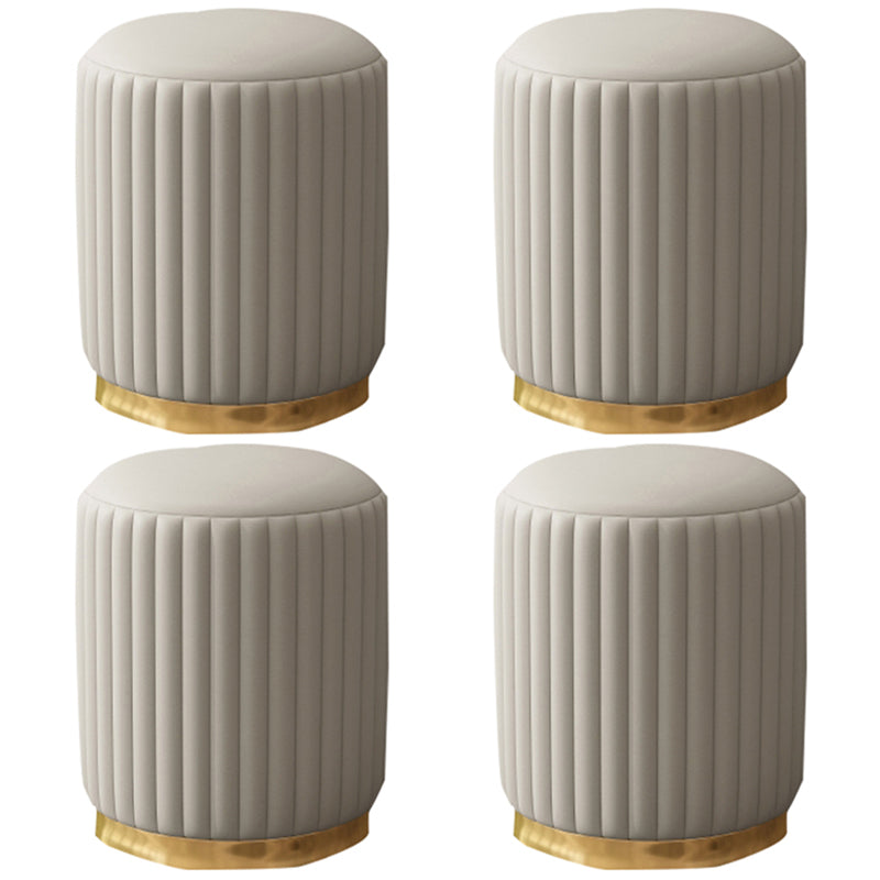 Contemporary Pouf Ottoman Faux Leather Upholstered Solid Wood Frame Round Ottoman