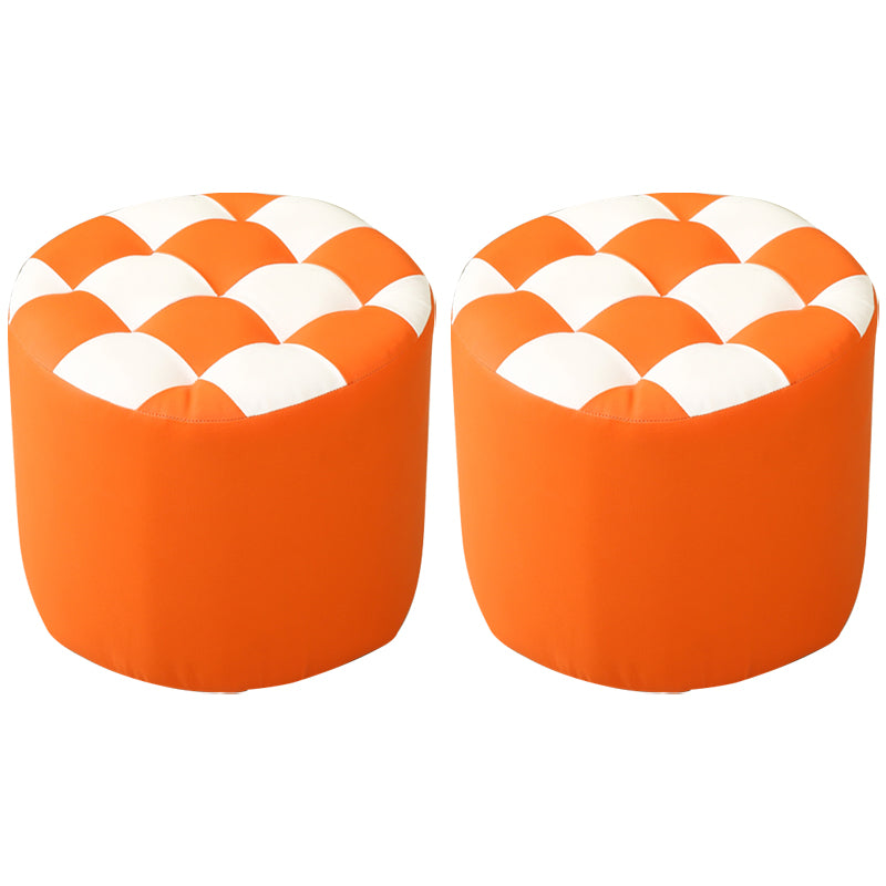 Ottoman Round Faux Leather Plaid Print Modern Tufted Tufted Ottoman