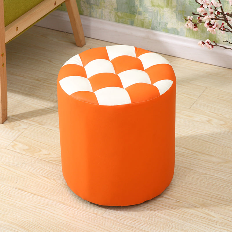 Ottoman Round Faux Leather Plaid Print Modern Tufted Tufted Ottoman