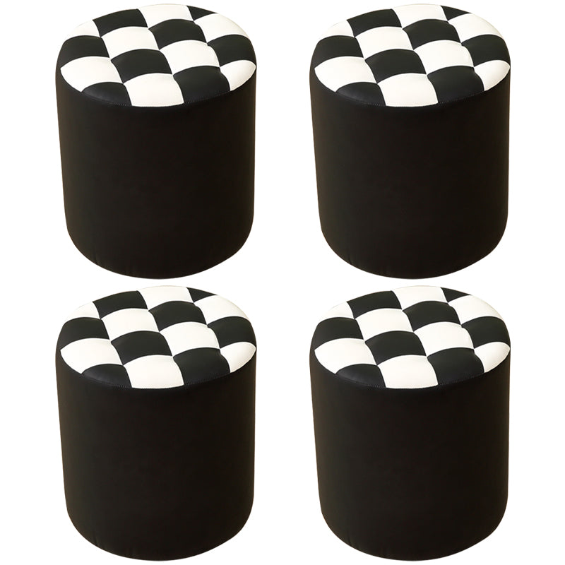 Ottoman Round Faux Leather Plaid Print Modern Tufted Tufted Ottoman