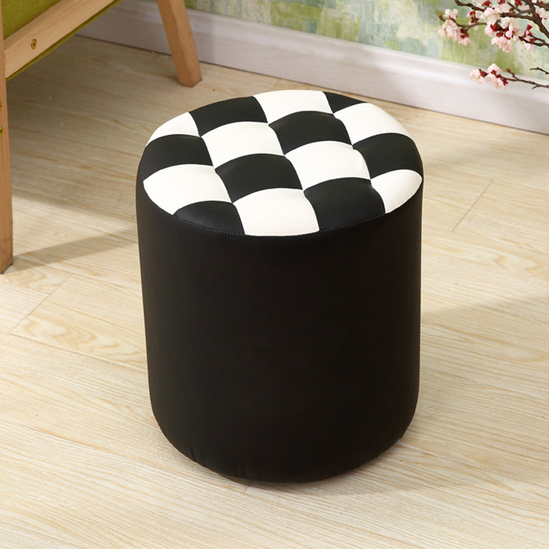 Ottoman Round Faux Leather Plaid Print Modern Tufted Tufted Ottoman