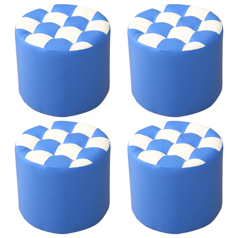 Ottoman Round Faux Leather Plaid Print Modern Tufted Tufted Ottoman