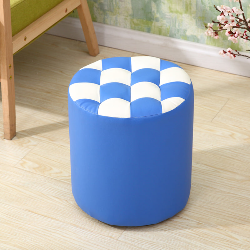 Ottoman Round Faux Leather Plaid Print Modern Tufted Tufted Ottoman