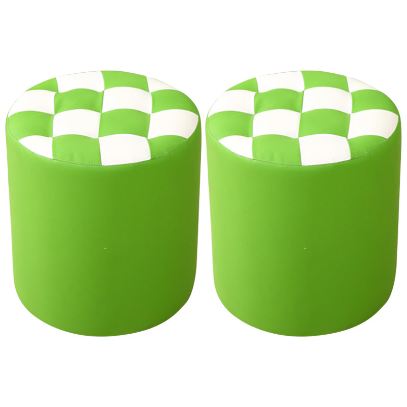 Ottoman Round Faux Leather Plaid Print Modern Tufted Tufted Ottoman