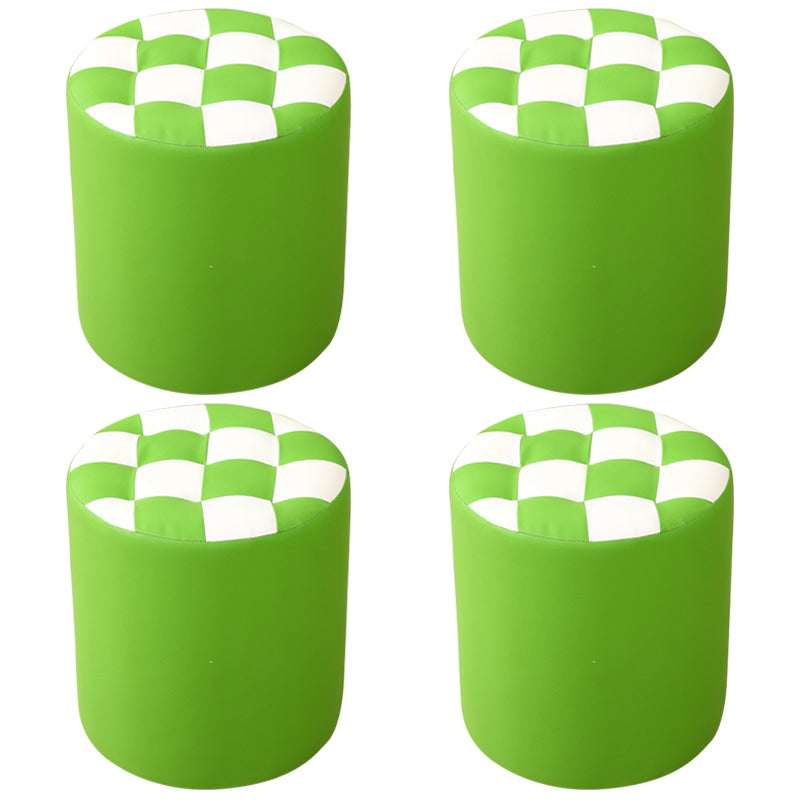 Ottoman Round Faux Leather Plaid Print Modern Tufted Tufted Ottoman