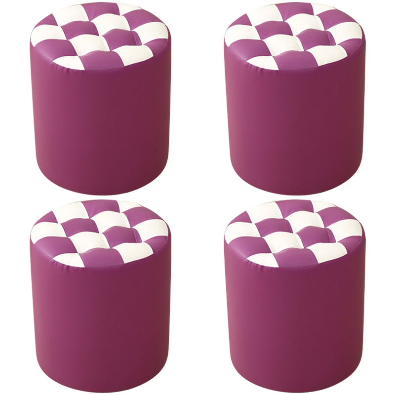 Ottoman Round Faux Leather Plaid Print Modern Tufted Tufted Ottoman