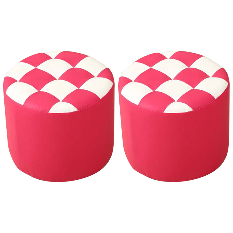 Ottoman Round Faux Leather Plaid Print Modern Tufted Tufted Ottoman