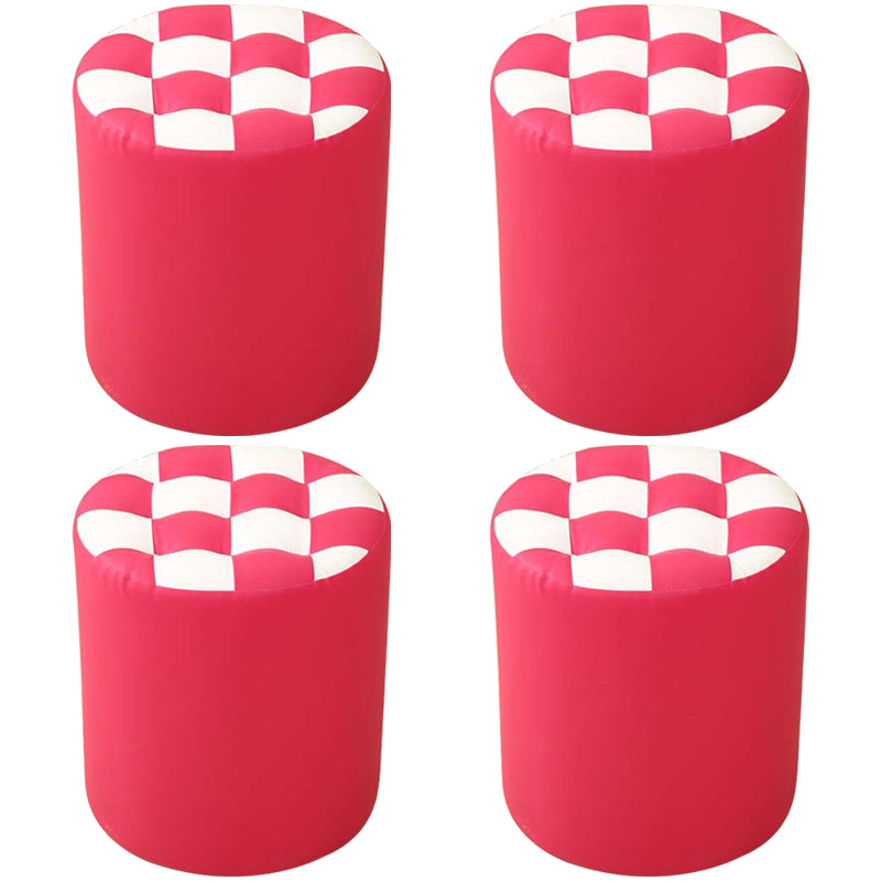 Ottoman Round Faux Leather Plaid Print Modern Tufted Tufted Ottoman