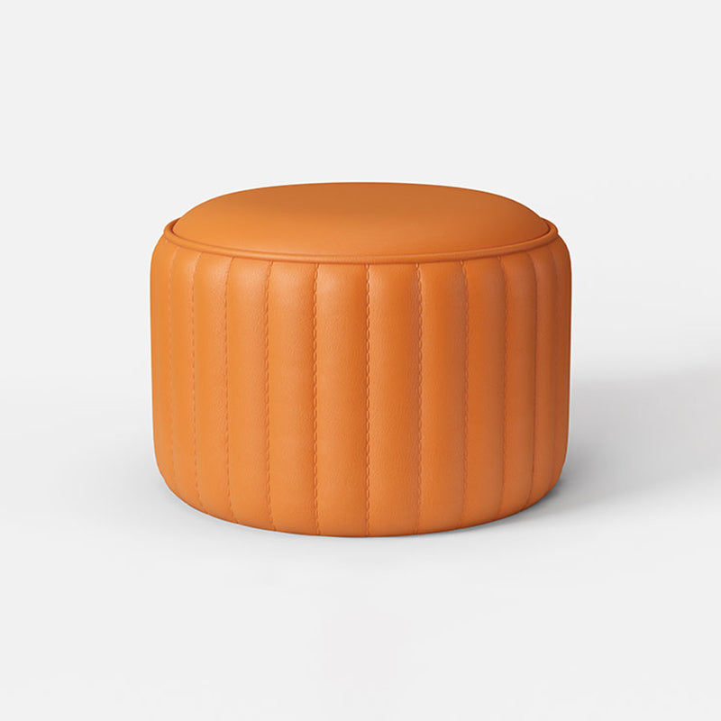 Contemporary Plain Ottoman Faux Leather Round Footstool Ottoman
