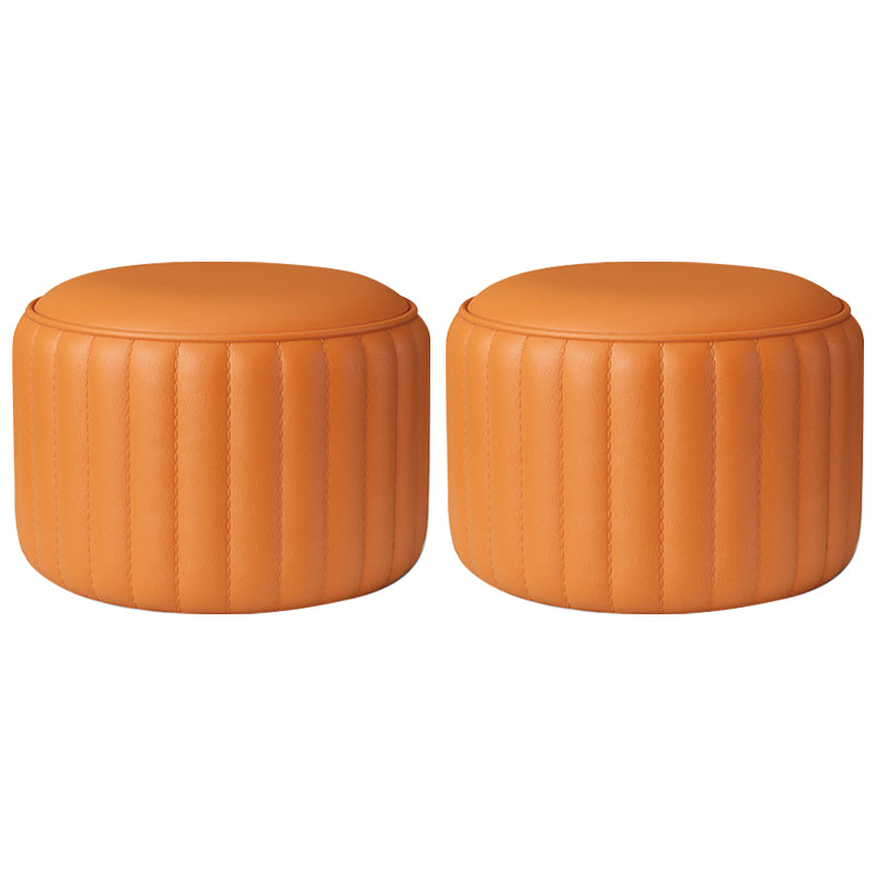 Contemporary Plain Ottoman Faux Leather Round Footstool Ottoman