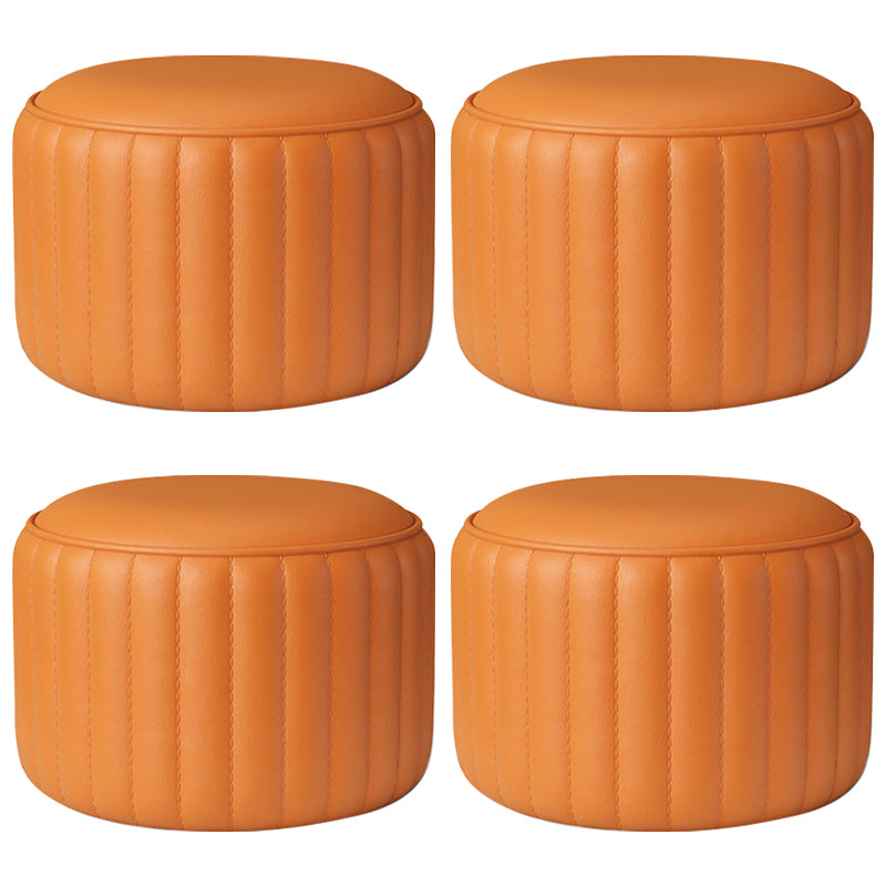 Contemporary Plain Ottoman Faux Leather Round Footstool Ottoman