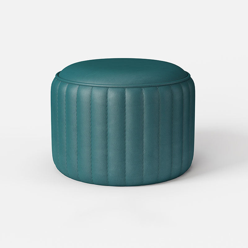 Contemporary Plain Ottoman Faux Leather Round Footstool Ottoman
