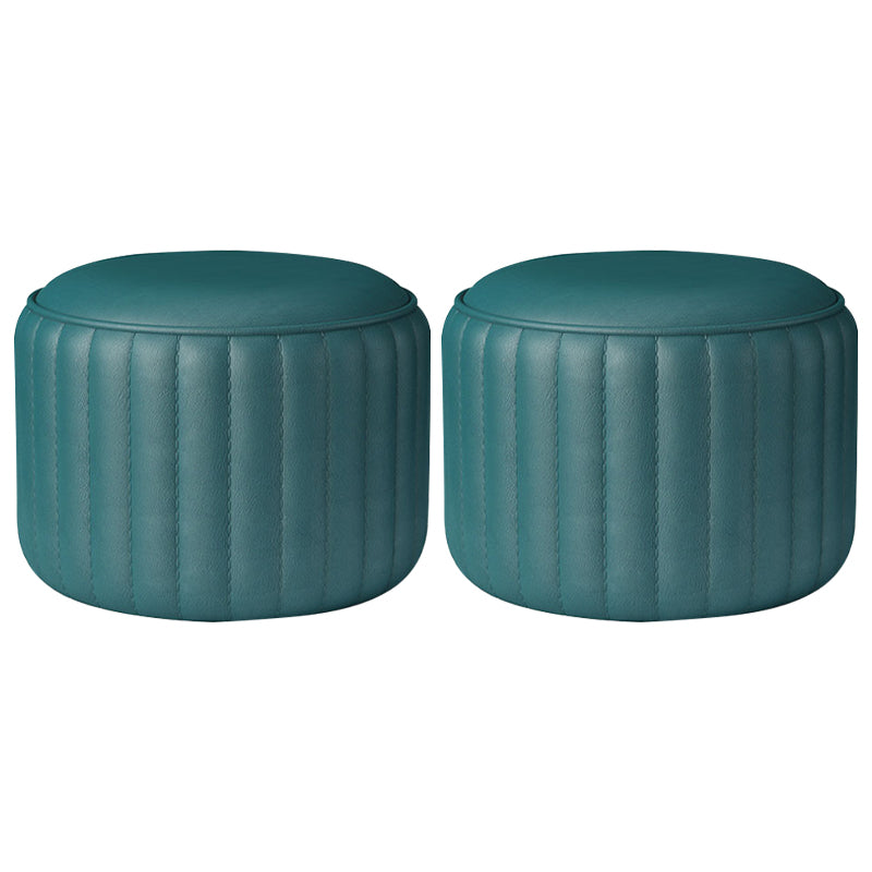 Contemporary Plain Ottoman Faux Leather Round Footstool Ottoman