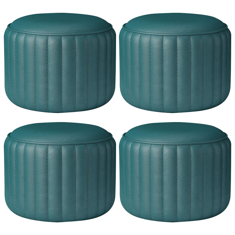 Contemporary Plain Ottoman Faux Leather Round Footstool Ottoman