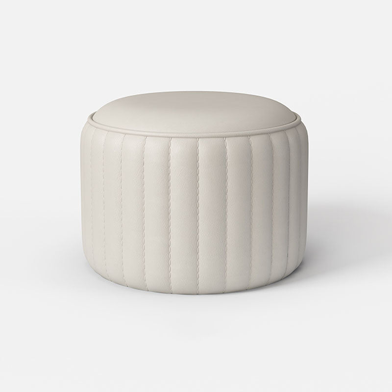 Contemporary Plain Ottoman Faux Leather Round Footstool Ottoman