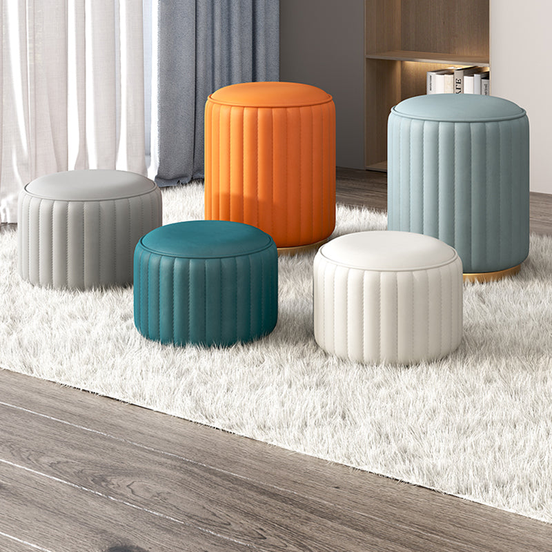 Contemporary Plain Ottoman Faux Leather Round Footstool Ottoman