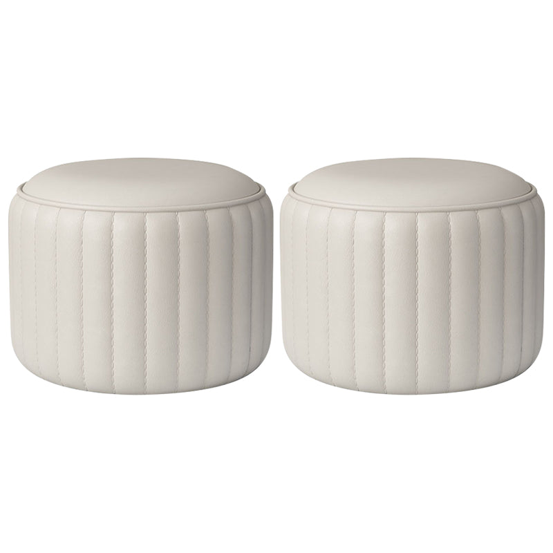 Contemporary Plain Ottoman Faux Leather Round Footstool Ottoman