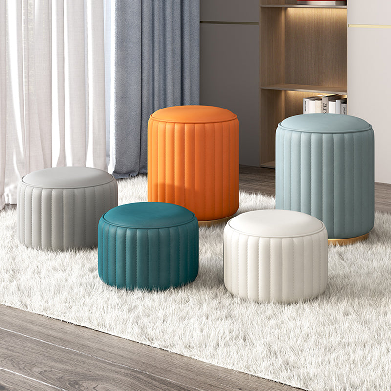 Contemporary Plain Ottoman Faux Leather Round Footstool Ottoman